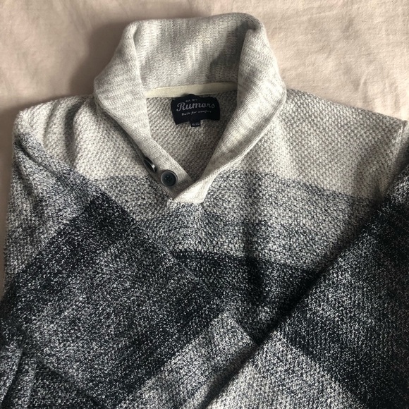Other - Men’s Gray and Black Striped Shawl Collar Cotton Sweater XL
